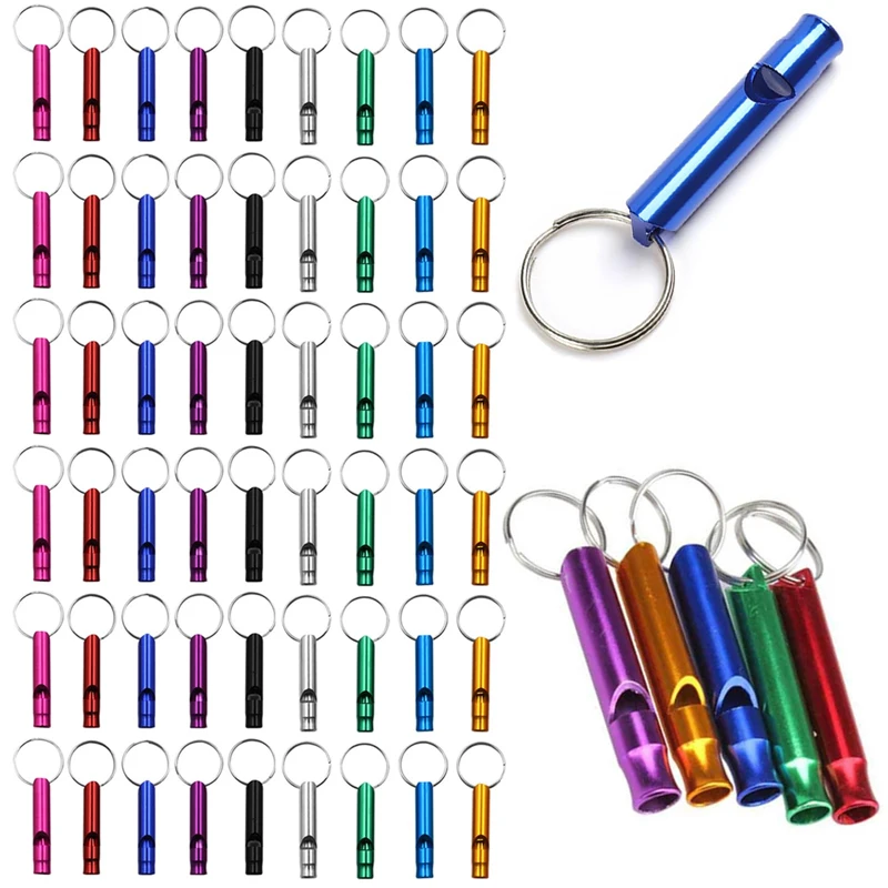 10pcs Multifunctional Aluminum Emergency Survival Whistle Keychain Camping Hiking Outdoor Tool Training Whistle