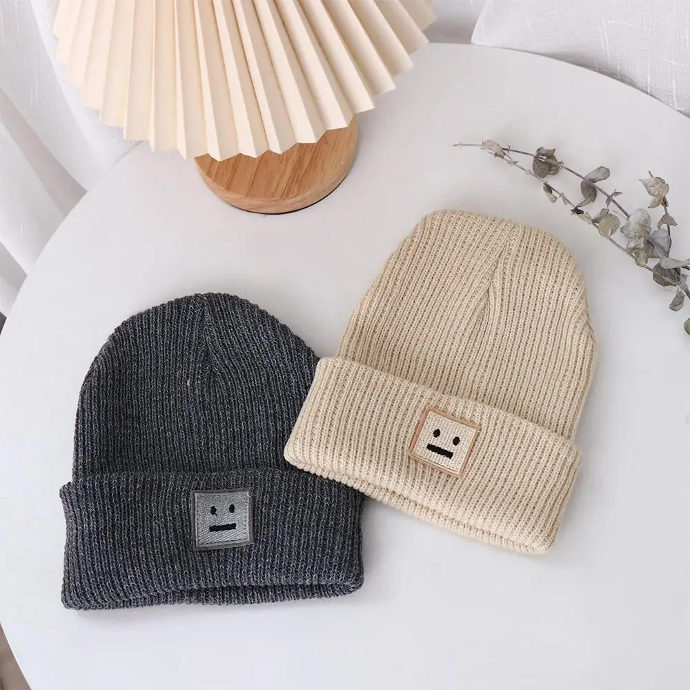 Streetwear Warm Skullies Smiling Face For Men Winter Korean Style Caps Wool Hat Women Beanies Smile Knitted Hats