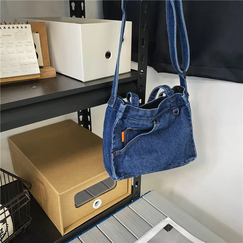 Denim Messenger Bag Causal Small Square Shoulder Bag For Men And Women Simple Denim Crossbody Bag