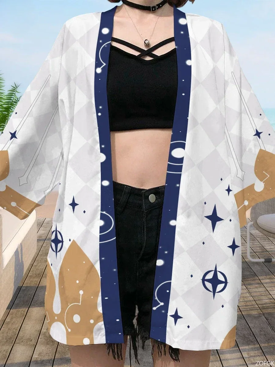 Zweidimensionaler Anime-Kimono-Umhang, lockeres, lässiges Design, halbe Ärmel, 3-Druck, Sommer-Top-Strickjacke
