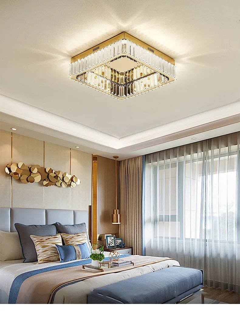 Crystal LED Dimmable Ceiling Lights Home Square Steel