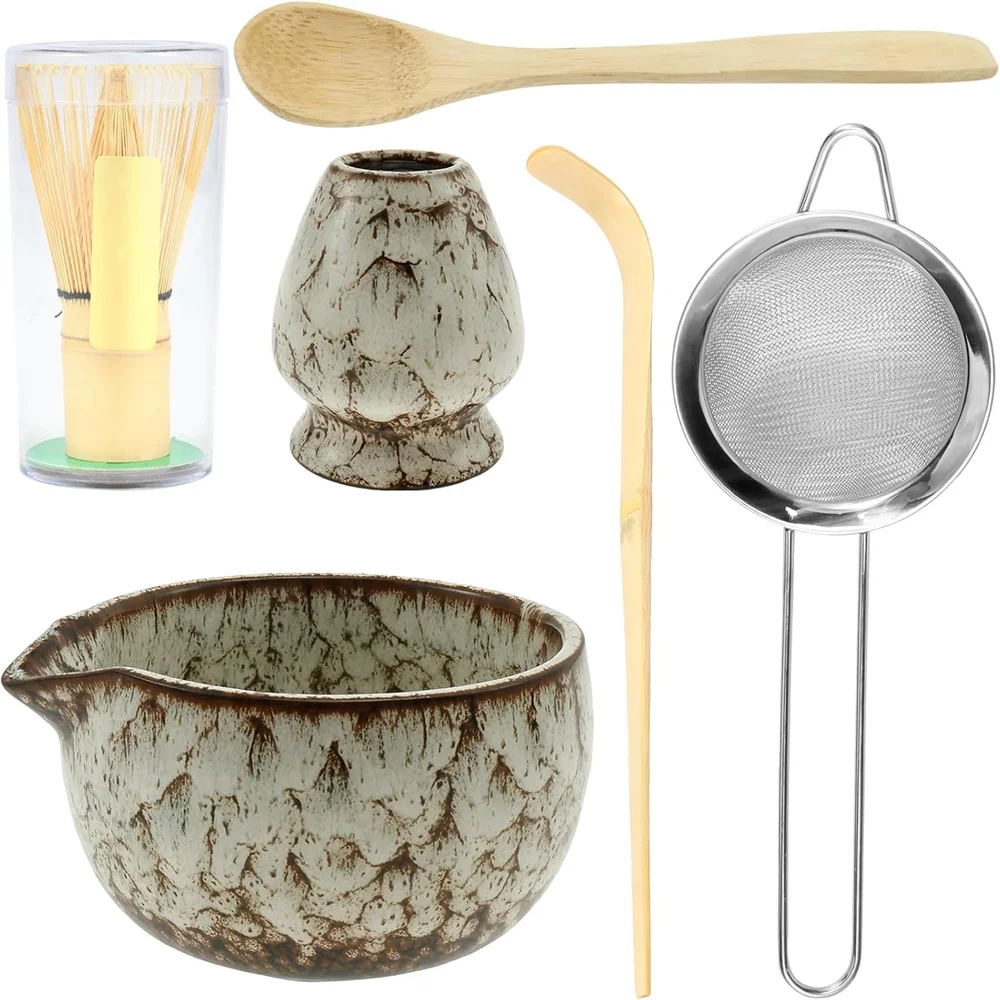 6-teiliges japanisches Matcha-Tee-Set inklusive Bambusbesen, Teelöffel, Matcha-Schale, Matcha-Besenhalter und Teezubereitungswerkzeuge