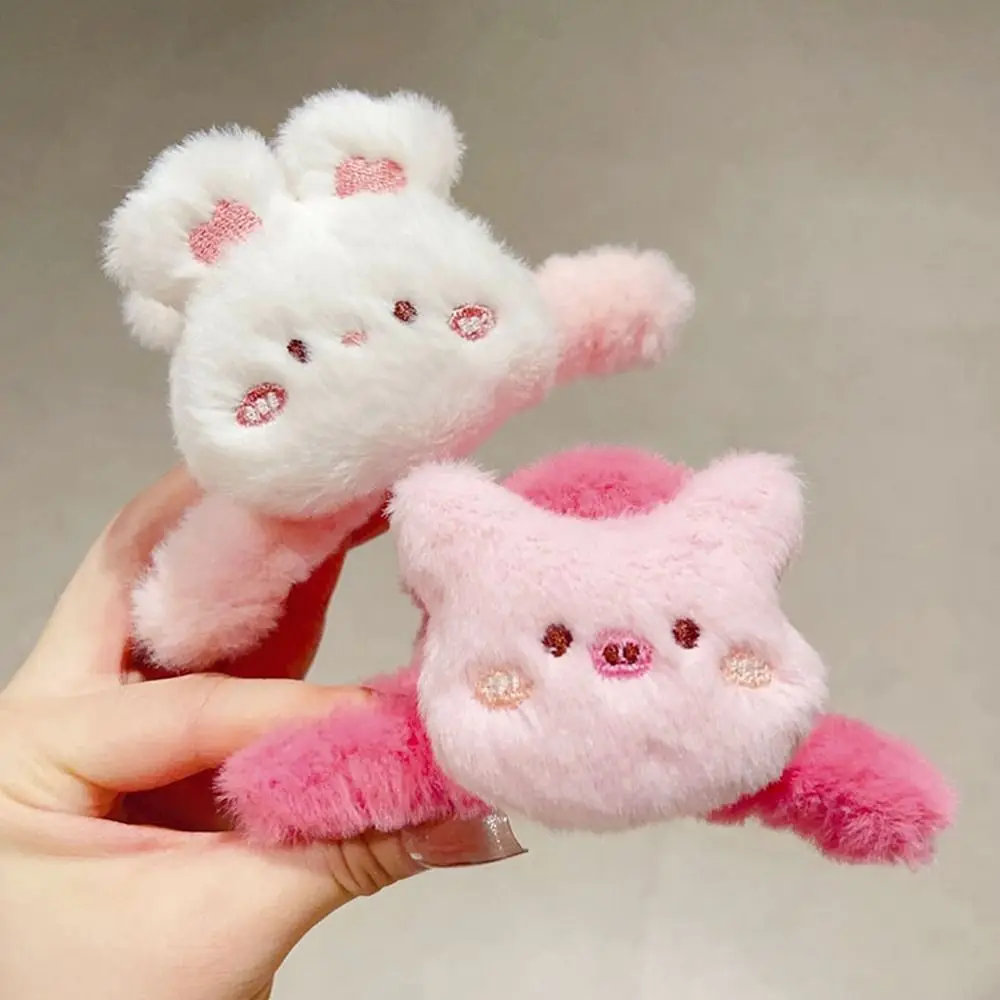 Cartoon Winter Cute Panda Plush Hair Claw Acrylic Animal Shark Clip Cross Hair Clips Rabbit Frog Doll Toy Children Headwaer