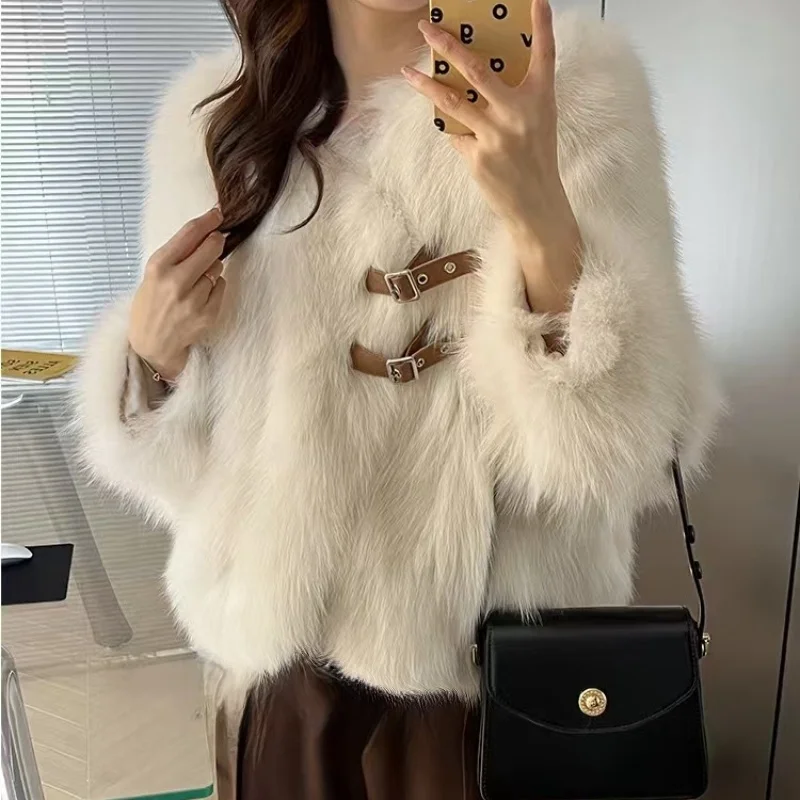 Female Overcoats Elegant Thick Warm Faux Fox Fur Jacket Outerwear New Fashion Fluffy Fur Coat Winter Women High Street Luxury