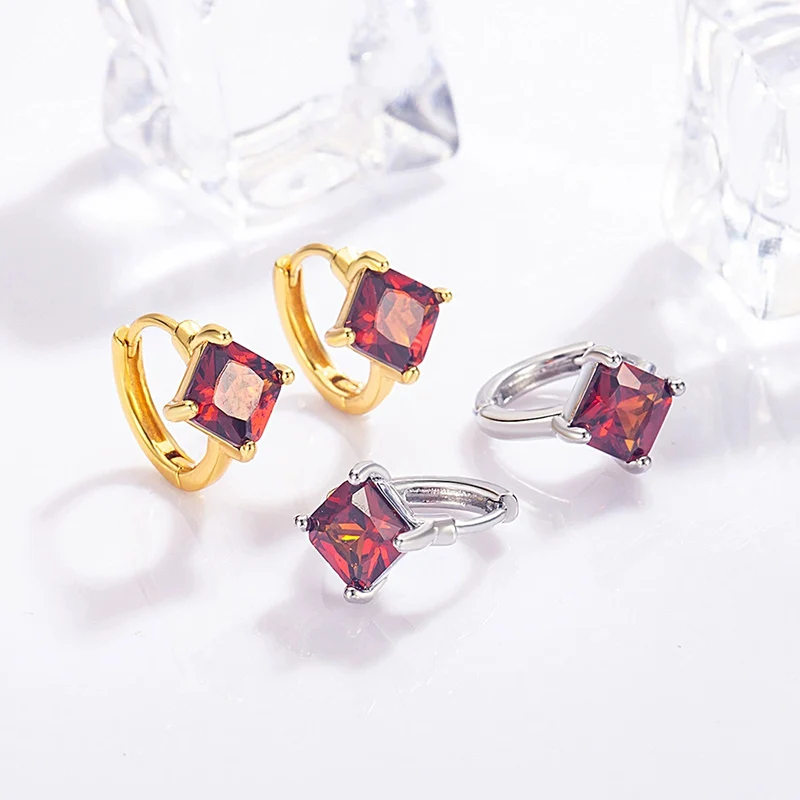 Hot Selling Geometric Block Zircon Earrings Europe and America Fashion Simple Ear Buckle Personalized Earring For Women KOFSAC