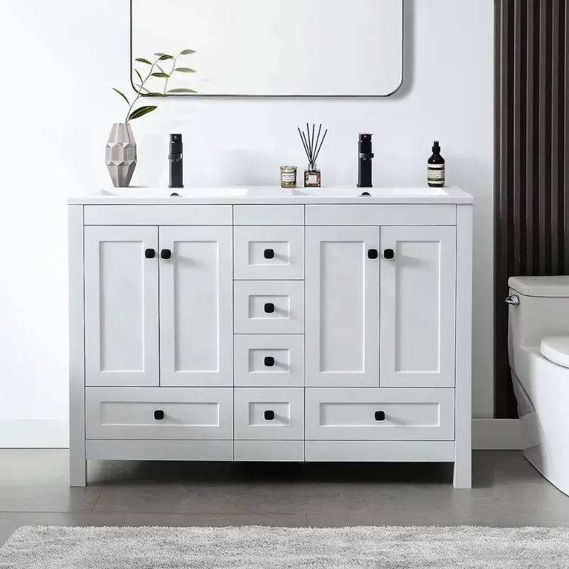 

White Black Blue Deluxe MDF Wooden Bathroom Double Sink Vanity Storage Cabinet