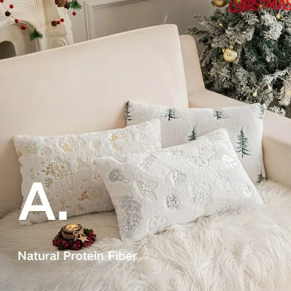 جديد فرو الأرنب الصناعي رمي غطاء وسادة شجرة عيد الميلاد نمط غطاء الوسادة الأبيض 45x45 سنتيمتر ديكور المنزل رقيق المخدة #5