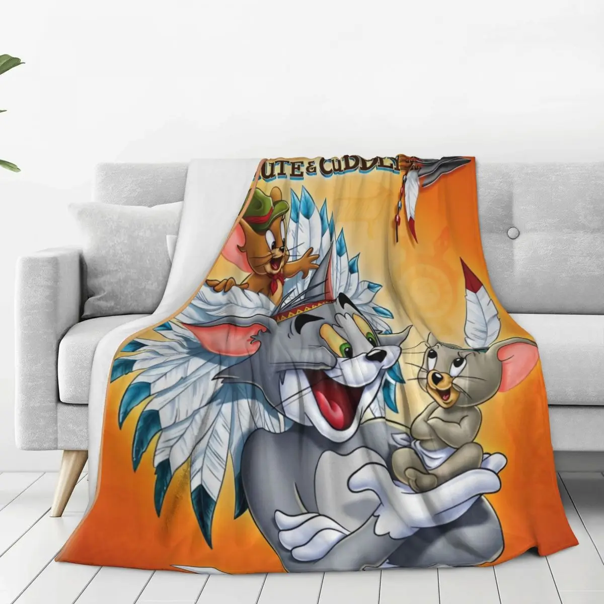 Cartoon Tom And Jerry Print Kawaii Blanket Super Soft Pattern Plush Throw Blanket For Bedroom Travel Flannel Bedspread Bed Cover