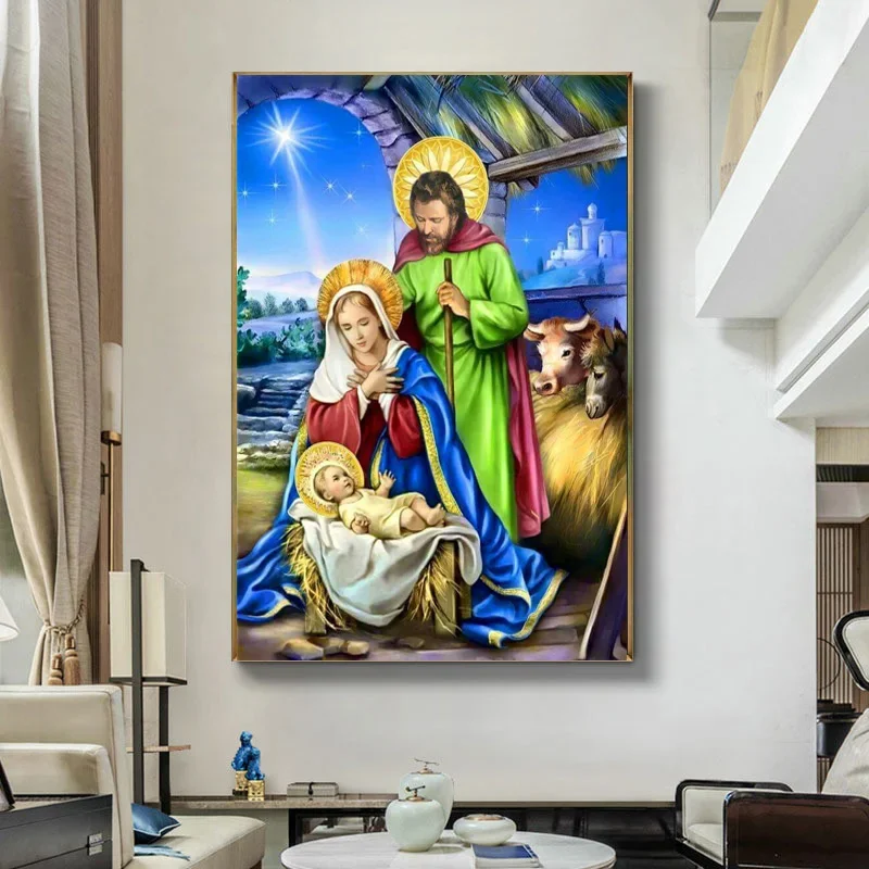 Figure The Birth of Jesus Oil Painting on Canvas Wall Art Posters Prints for Living Room Bedroom Wall Picture Home Cuadros Decor