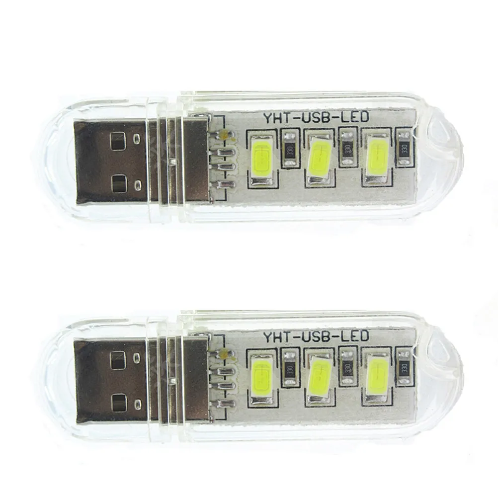 2Pcs USB Night Light Mini Portable Bright 3 LED Lamp Energy Efficient USB Book Light Durable for Reading LED Portable Lamp