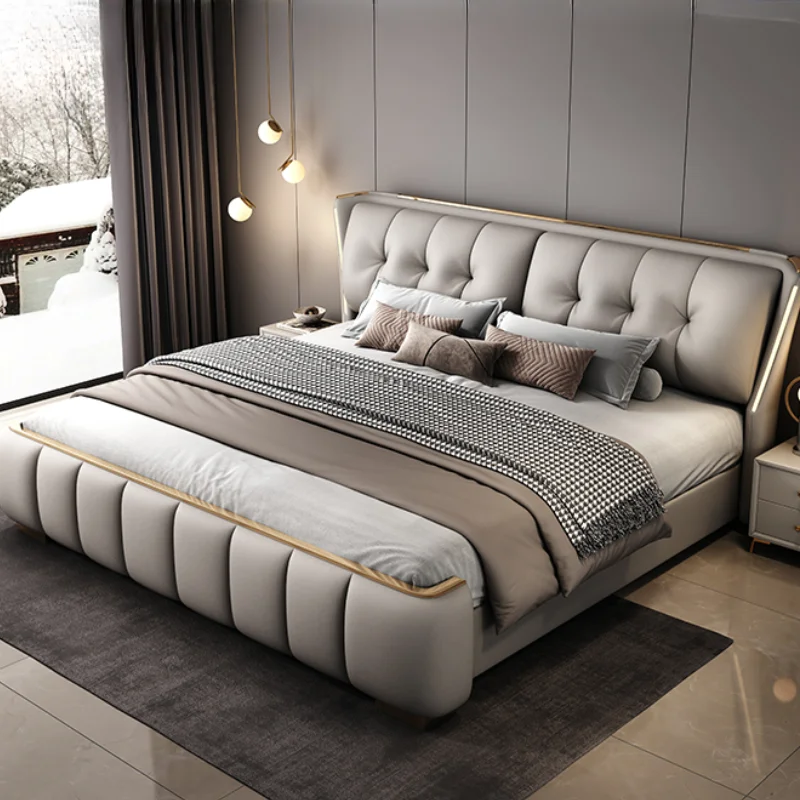 

Luxury Modern King Size Bed Frame Storage Italian Loft Comferter Bed Double Villa Camas De Dormitorio Bedroom Set Furniture