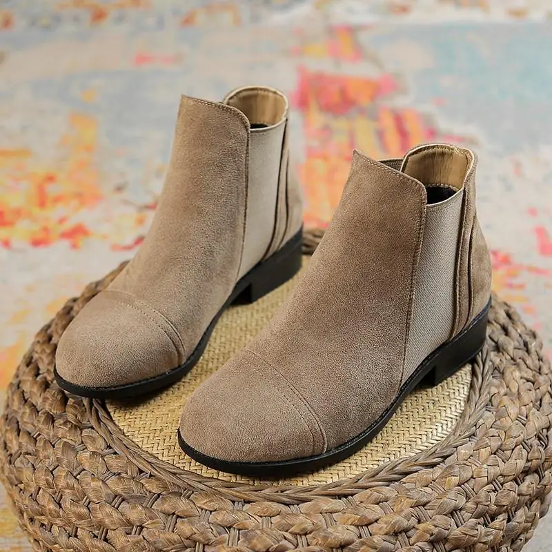 

Ботинки «Челси» большого размера, женские ботинки 2024, новые ботинки из мягкой кожи с круглым носком, корейские маленькие ботильоны, трансграничные