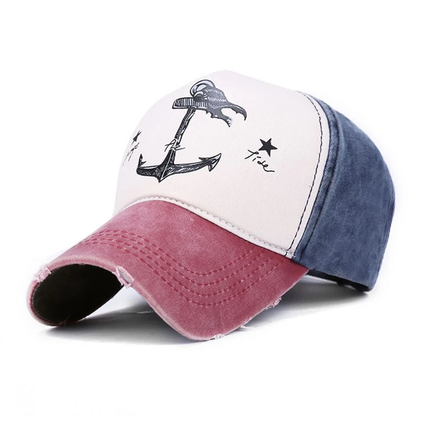 Vintage Style The Pirate Ships Anchor Printing Adjustable Washed Baseball Cap Anchor Hat Sailing Women Beach Gift Boating Yacht