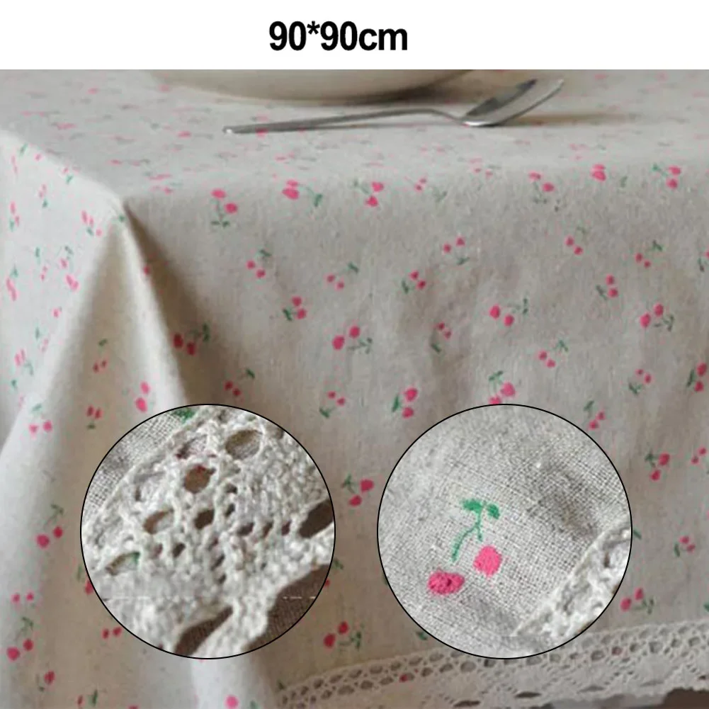 

Square Table Cloth 90*90CM Cover Flower Pattern Dining Table Cloth W/Lace For Patio Gardens Kitchens Dining Rooms