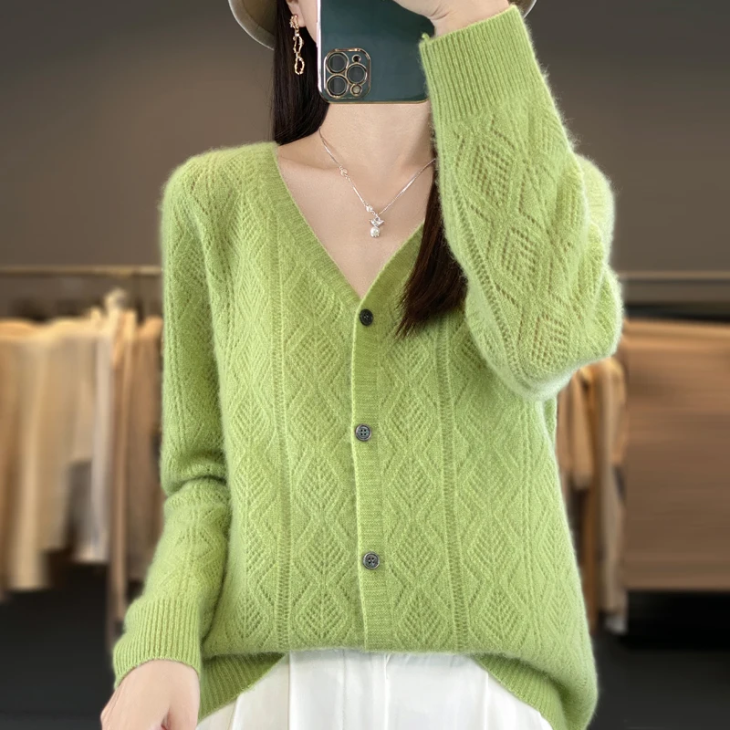 2024 autumn/winter cardigan 100% cashmere women\'s cashmere cardigan knitted cardigan sweater cardigan women\'s jacket top