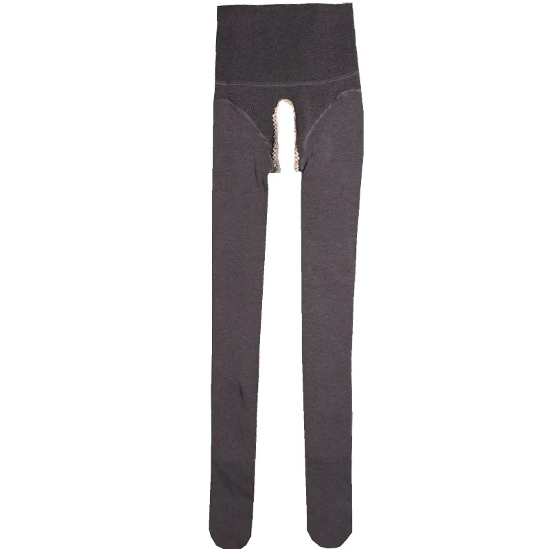 Alta-elástico outono inverno manter quente aberto virilha pantyhose crotchless leggings calças 260g de algodão grosso calças de pijama térmico