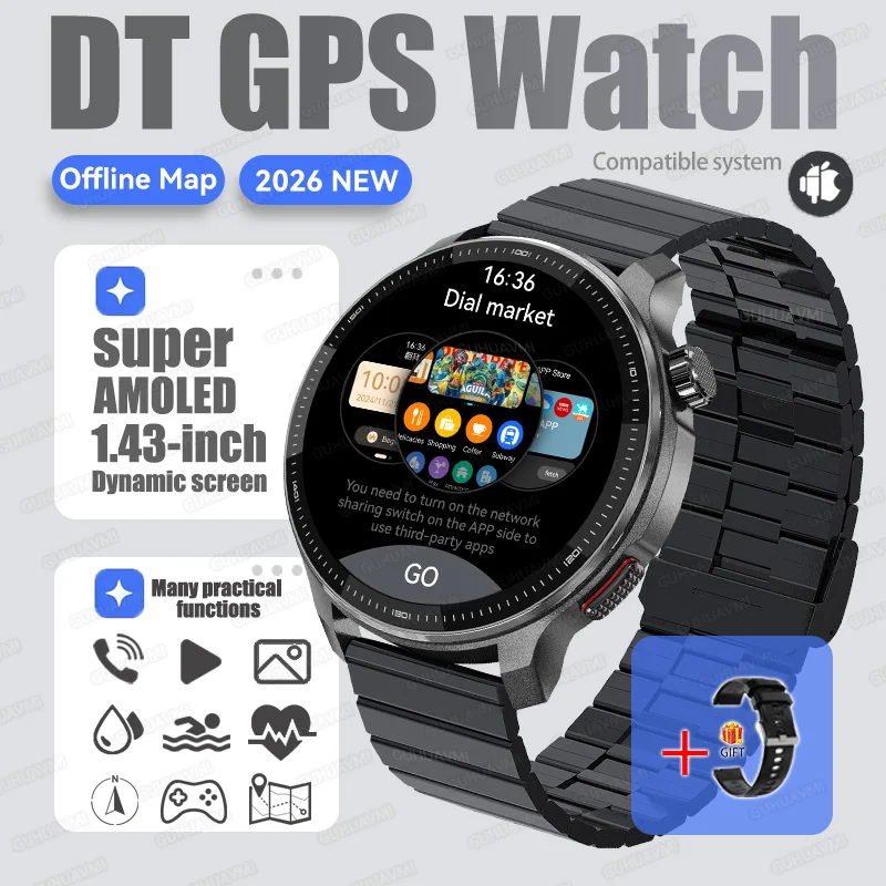 2026Nieuwe Tactische Sport Smartwatch Mannen Ingebouwde GPS Offline Kaart 4GB Geheugen 10ATM/IP69K Waterdicht Zwemmen Militray Smart Bracele