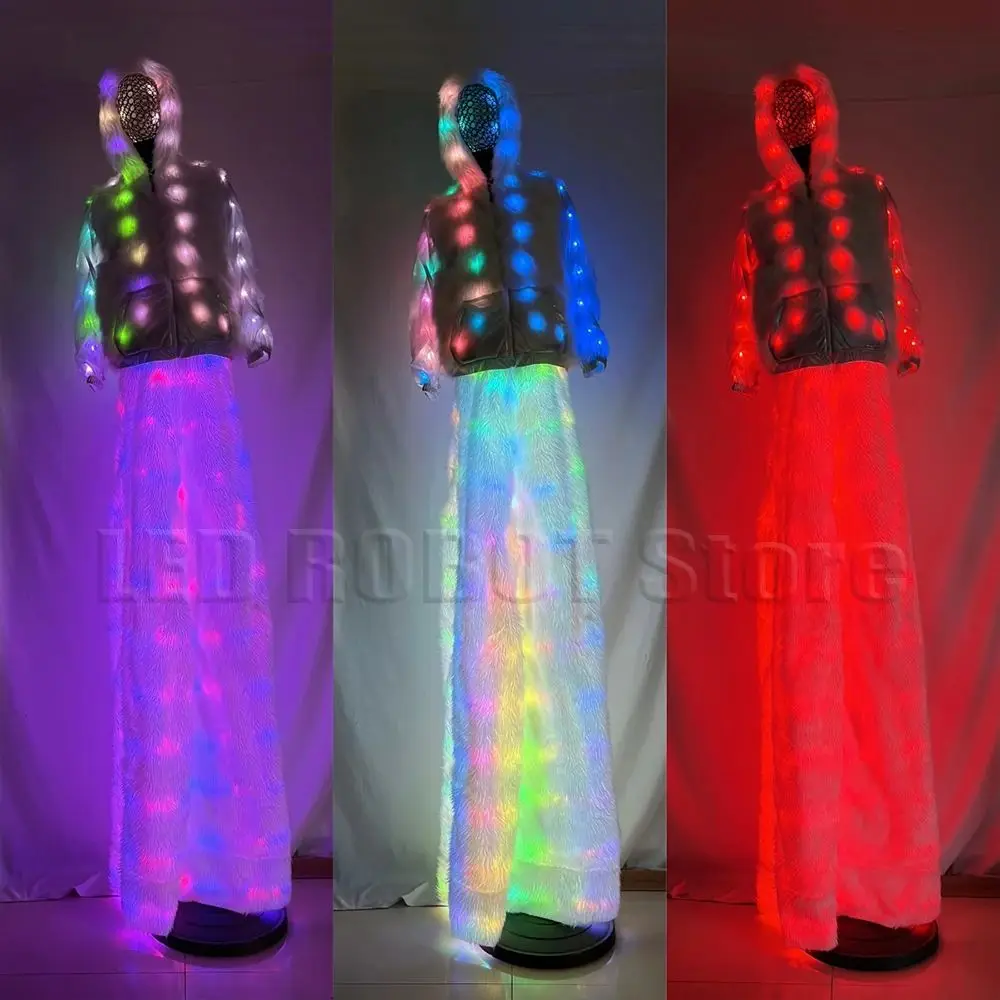 LED Light-Up Stilts Plush Pants Colorful Set — Multi-Color Effects for Themed Parties & Eye-Catching Attire