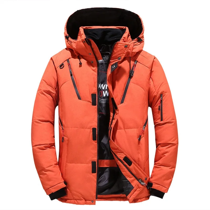 Winter Down Jacket Men White Duck Coat Windproof Warm Travel Camping Overcoat New in Thicken Solid Color Hooded Male Clothing