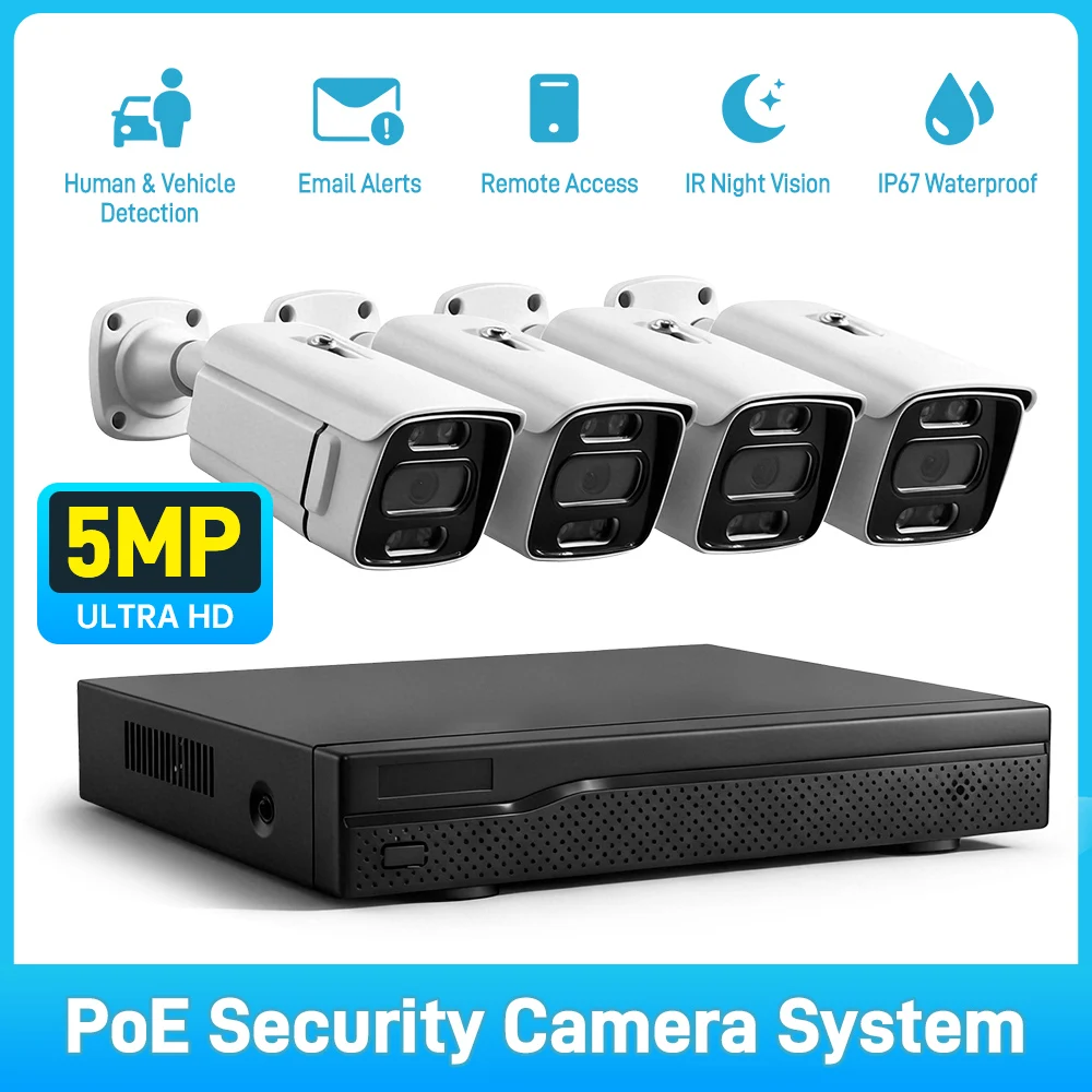 

8CH 5MP POE Security Camera System 4CH NVR Kit CCTV Outdoor IP Camera H.265 P2P Video Surveillance Set PEO IP Camera