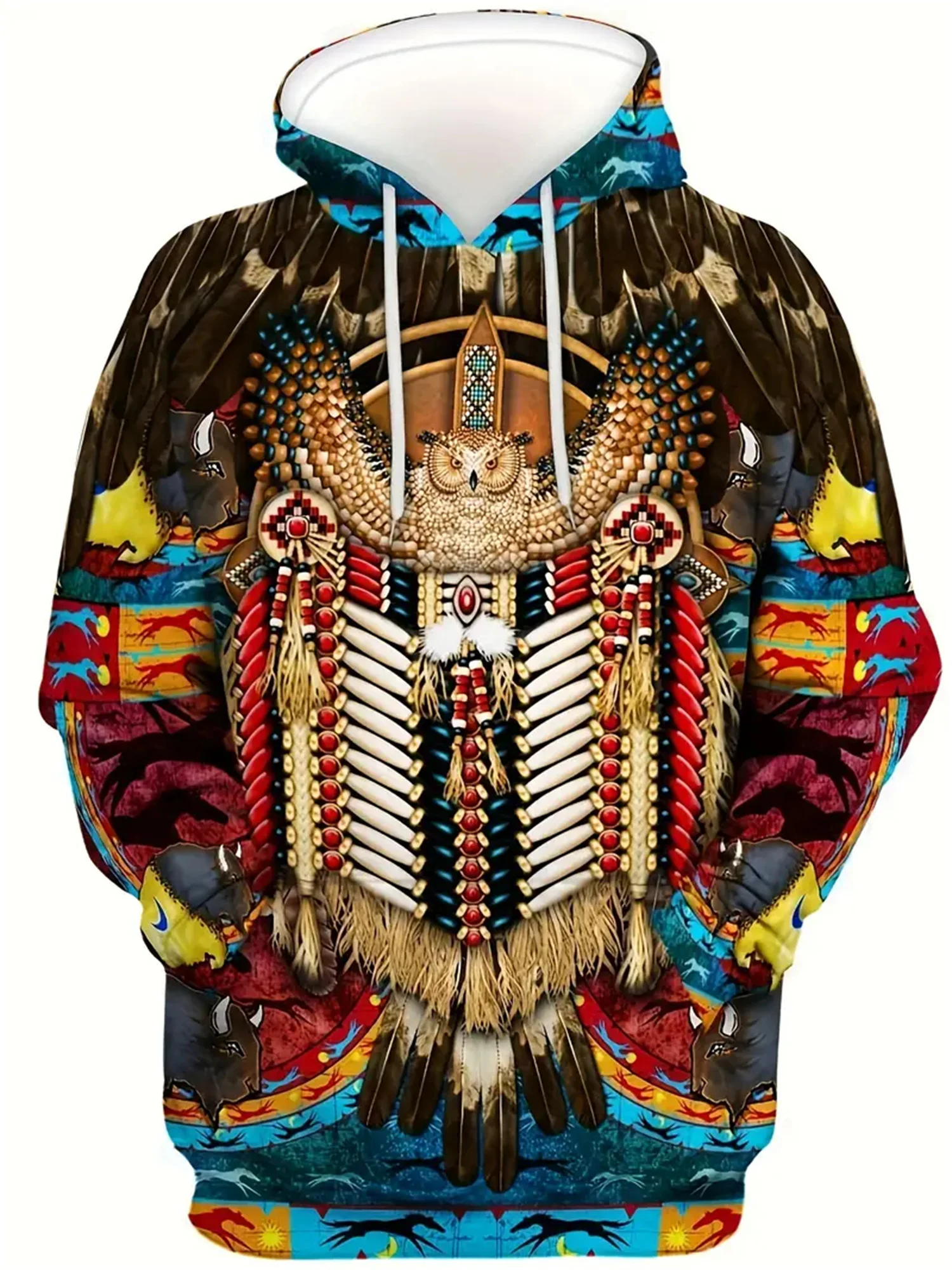 Men's hoodie retro owl totem 3D printing retro hoodie men autumn and winter leisure street retro men warm hoodie