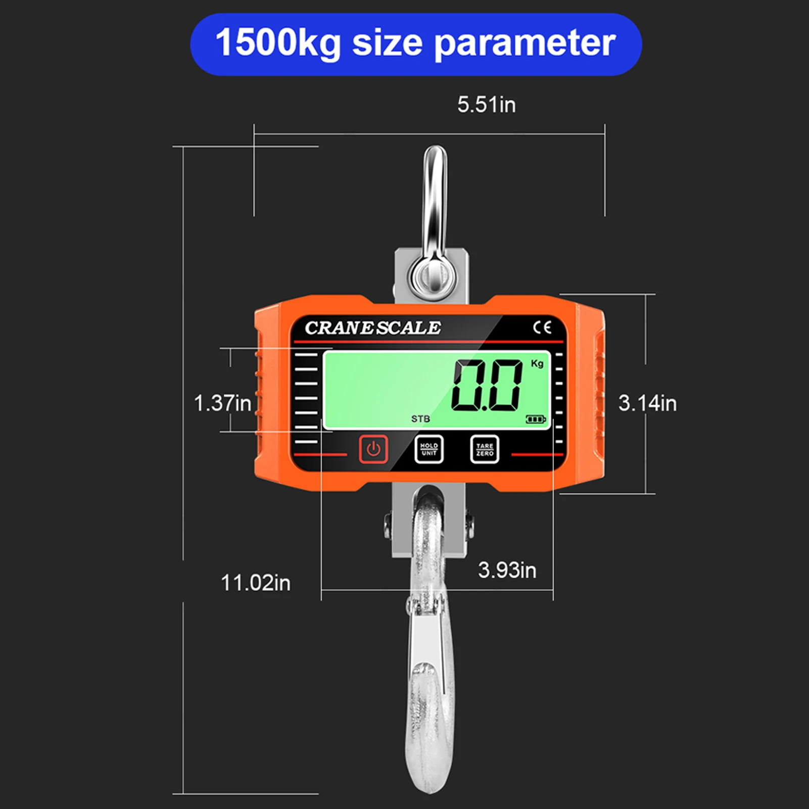 Lepmerk 1000kg Digital Crance Scale LCD Display Portable Electronic Heavy Duty Weight Hook Crane Industrial Grade Weighing Meter