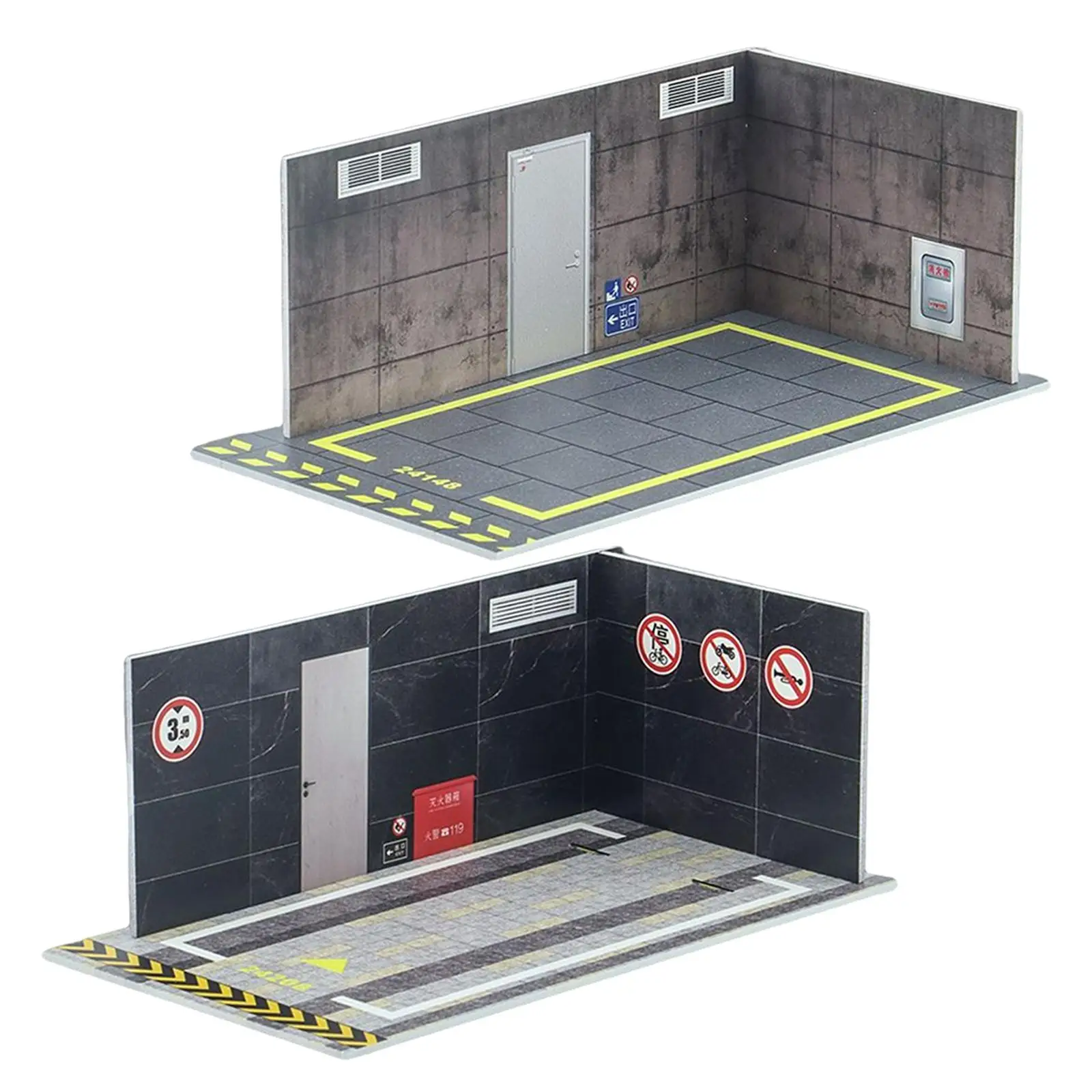 2pcs PVC 1/24 Scale Car Model Diorama Parking Lot DIY Car Garage Parking Space