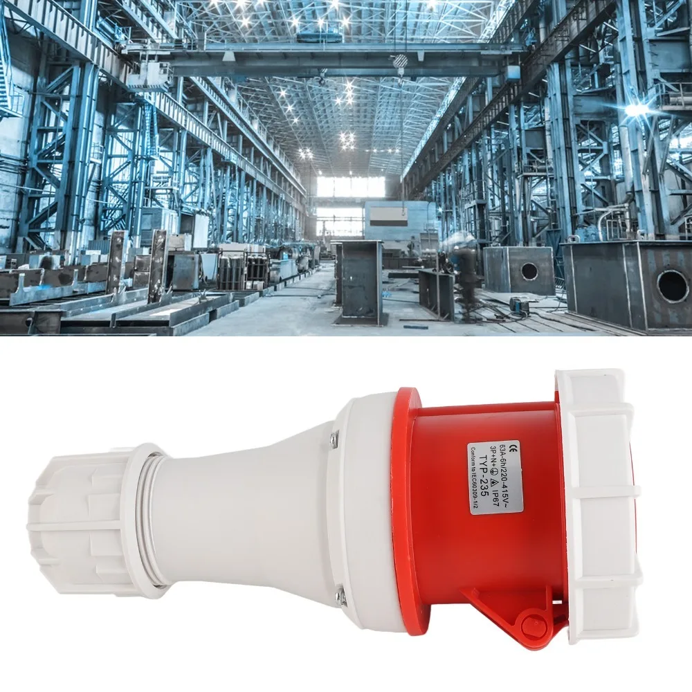 IP67 Rated 5 Pin Female Industrial Plug Brass Contacts Red 63A Stable Compact Aviation Plug Waterproof & Dustproof Industrial