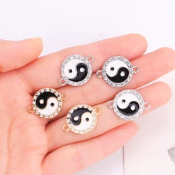 10Pcs Gold Sliver Color Alloy Zircon Yin Yang Tai Chi Charm Necklace Connector For Jewelry Making Bracelet DIY Pendant Accessory