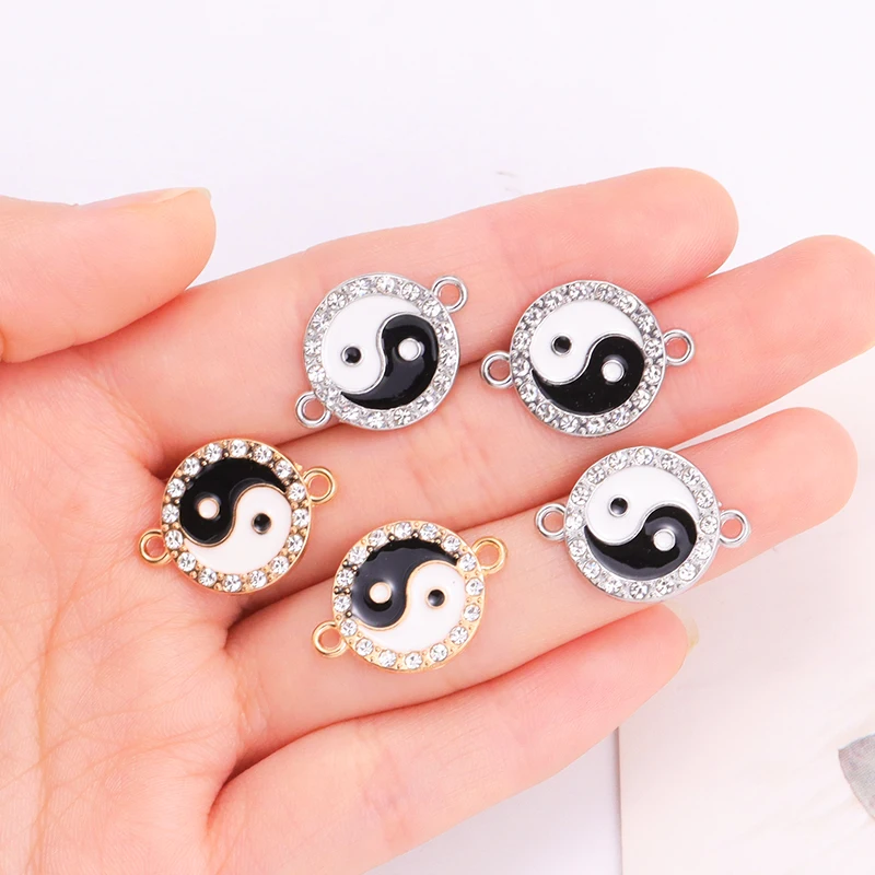 10Pcs Gold Sliver Color Alloy Zircon Yin Yang Tai Chi Charm Necklace Connector For Jewelry Making Bracelet DIY Pendant Accessory