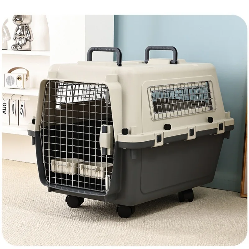 Breathable Airline Approved Pet Aviation Carrier Rolling Trolley Cage with Wire Door for Dog Cat Travel