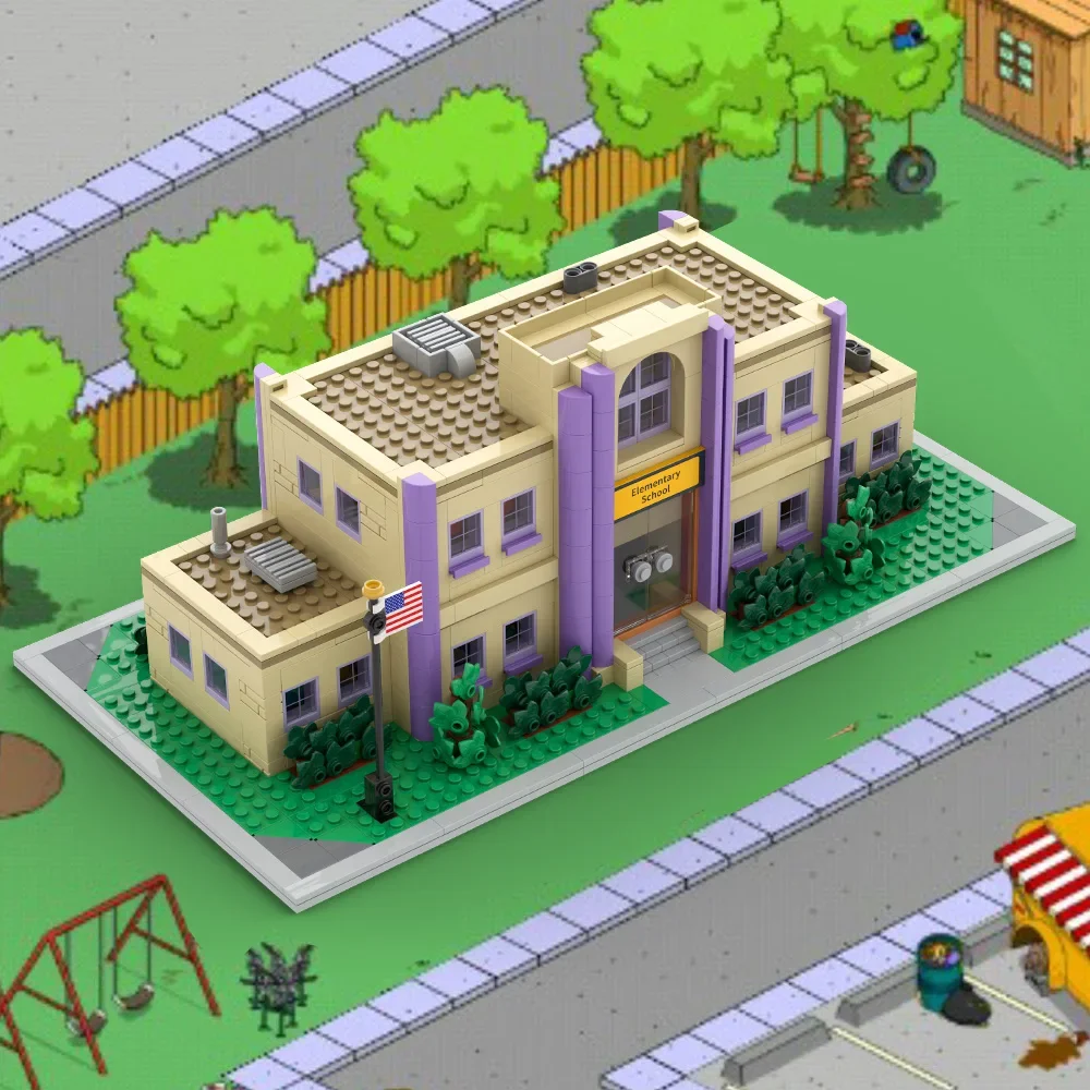 MOC Popular Animes The Simpsonsed Bricks The Simpsonsed Springfield Elementary School Building Blocks Model Assemble Toys Gifts