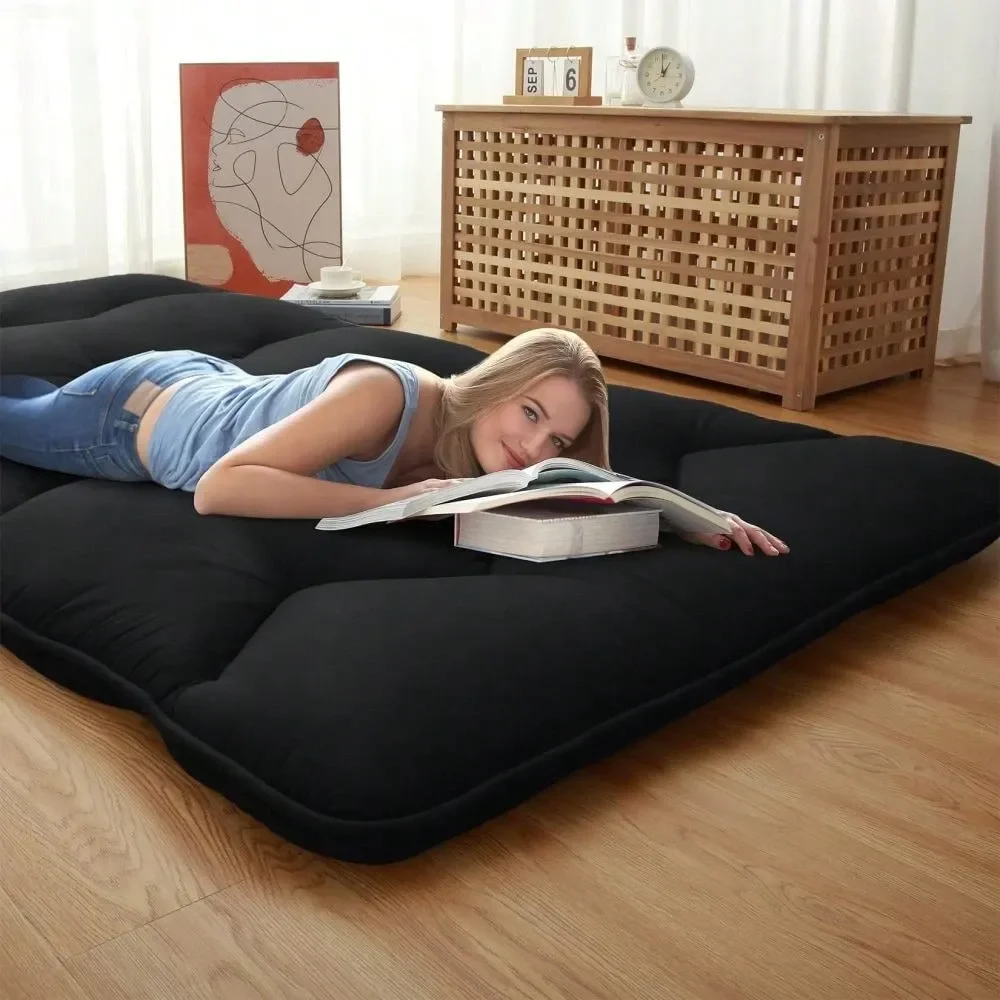 

Japanese Futon Floor Mattress, 3 In Thick Portable Roll Tatami Mat For Sleeping With High Density Foam, Folding Floor Bed Fo