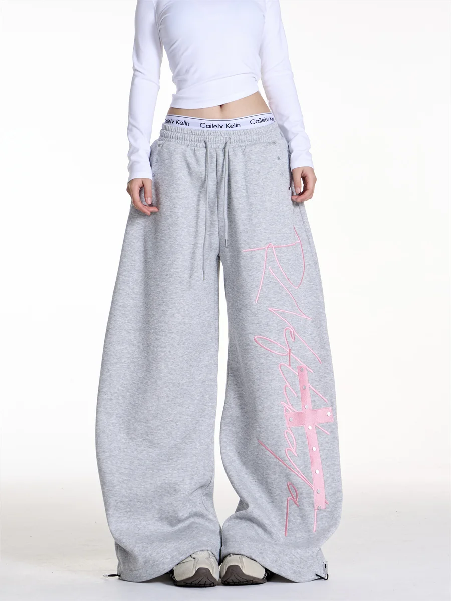 

Американские уличные спортивные брюки с буквенным принтом, широкие штаны свободного кроя для женщин, весенне-осенние сезонные спортивные брюки