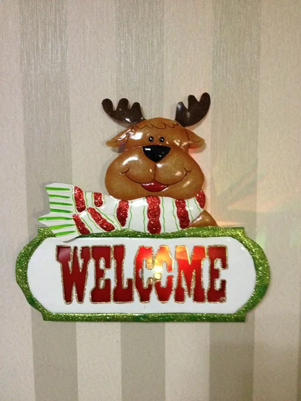 Iron ornaments/Elk and LED lights wall decorations WELCOME Christmas and birthday gifts