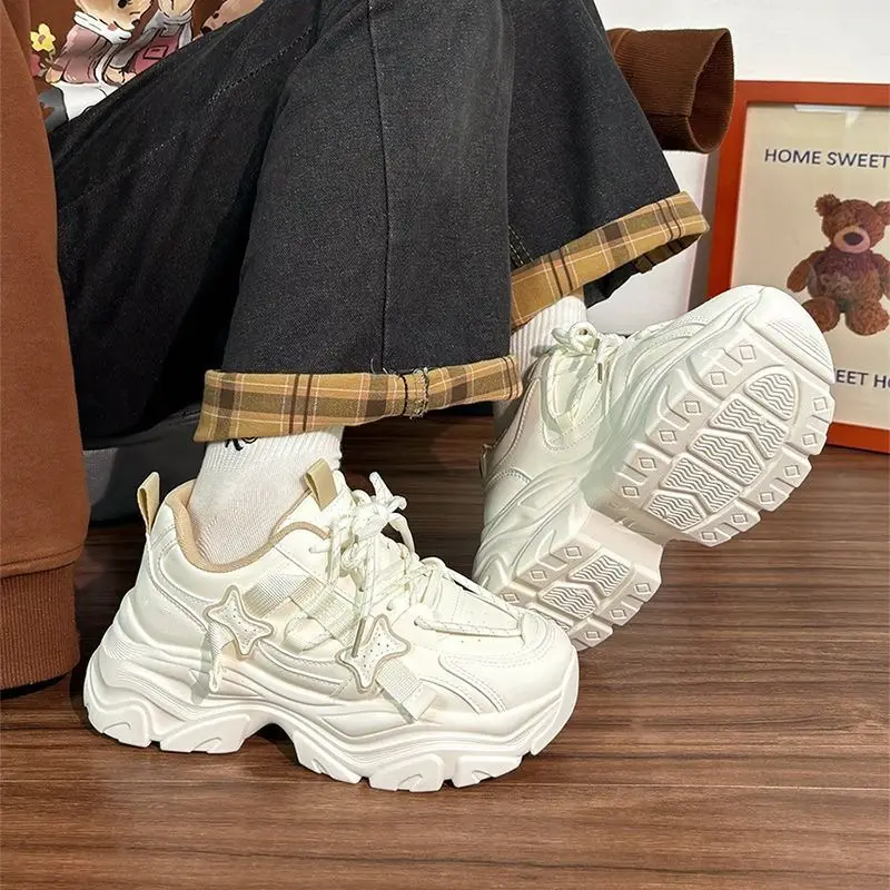 ​Women's Korean Campus Clunky Sneakers Leather Thick Sole Spring and Autumn Versatile Athleisure Casual Shoes​ for Women