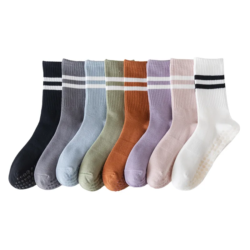 2023 New Style Yoga Socks for Women Professional Mid-tube Anti-slip Grip Sport Socks Indoor Gym Floor Socks Dance Pilates Cotton