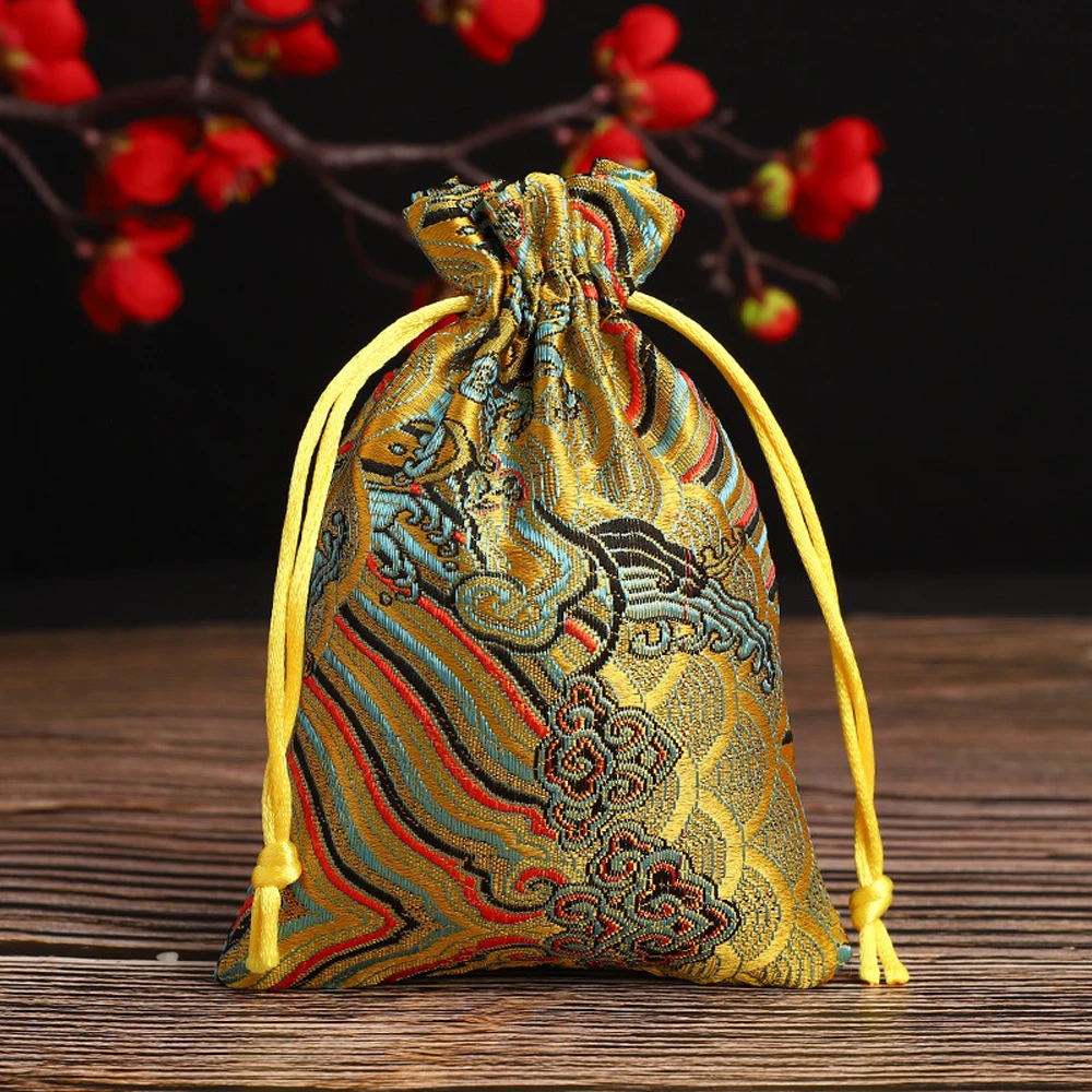 

Tie Favour Gift Party Wedding Embroidered Pouch Storage Bag Satin Jewelry Packaging Bag