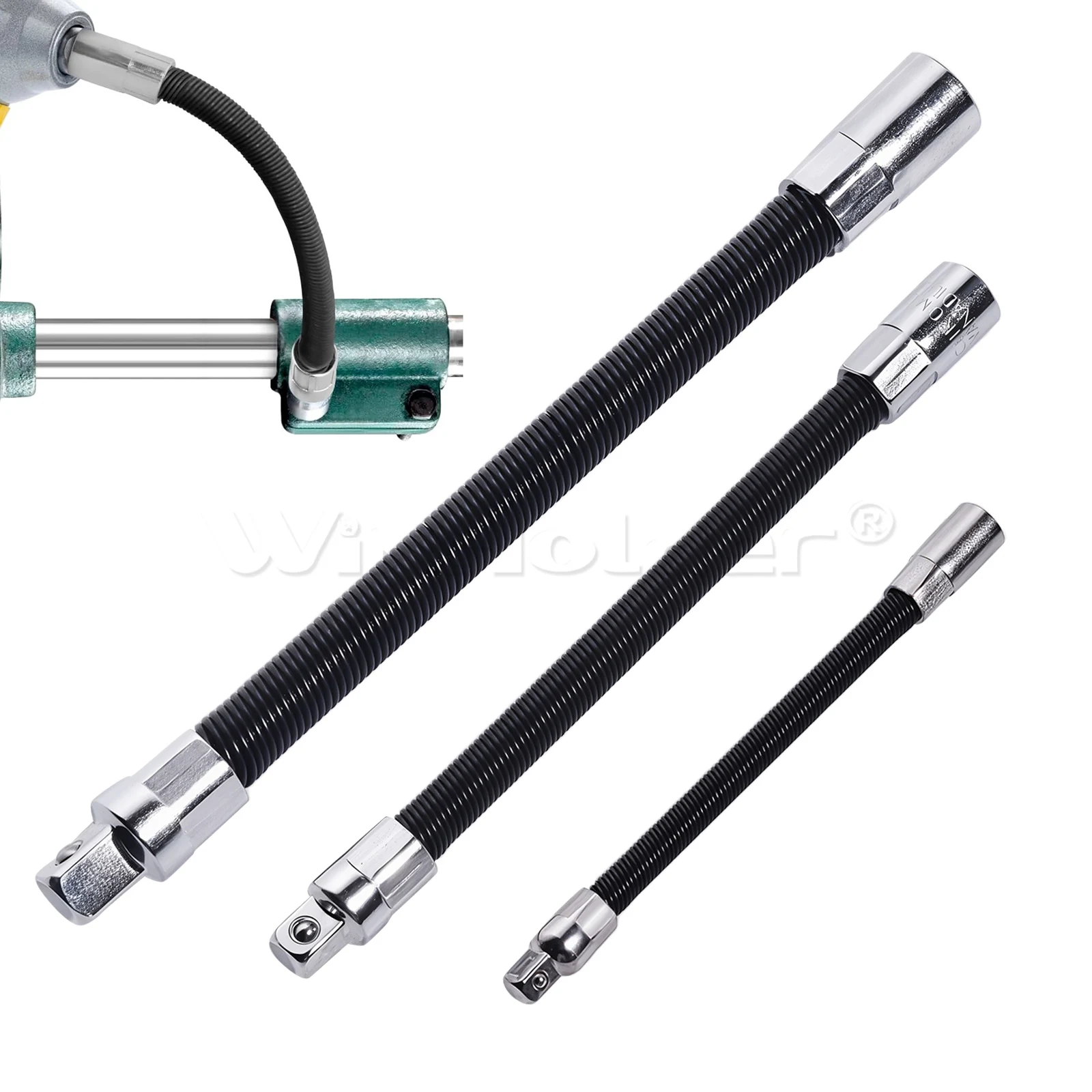 3Pcs Mixed Drive Flexible Flexi Socket Extension Bar Adapter Set 1/4 3/8 + 1/2 ﻿Easy To Solve The Problem Of Narrow Corner That Conventional Tools Can't Reach in Auto Repair Work