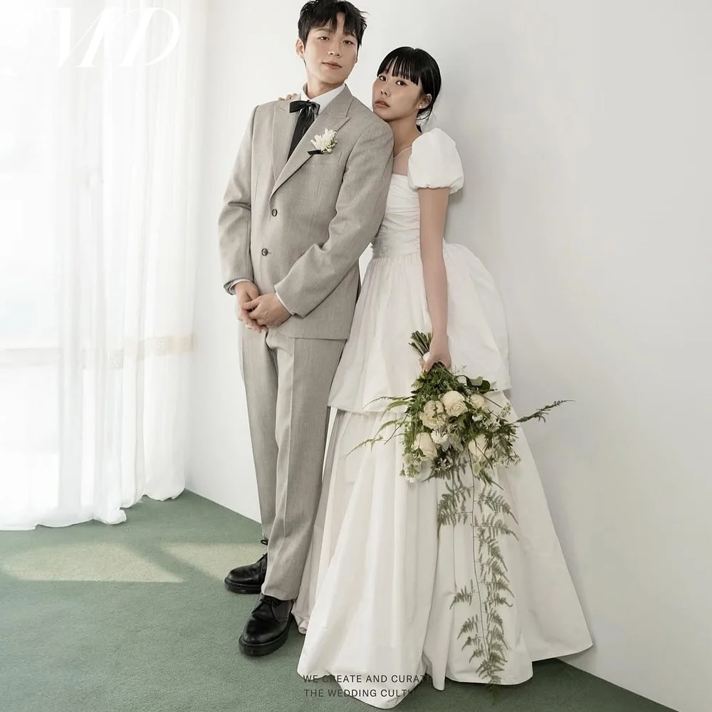 MD Modern A-line Wedding Dress Short Sleeves 웨딩드레스 Satin Floor-Length Tiered Bridal Gown 2025 Customized vestidos de novia