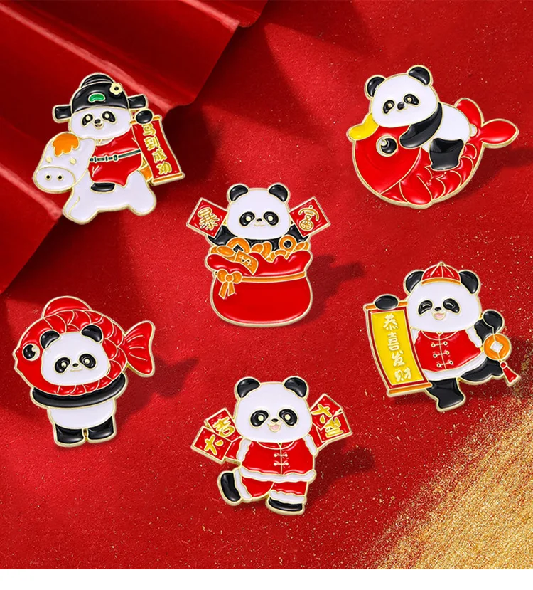 

Heye Chinese New Year Panda Cute God of Wealth Couplets Good Luck Costume Hat Bag Badge Brooch Accessories Decoration Gift