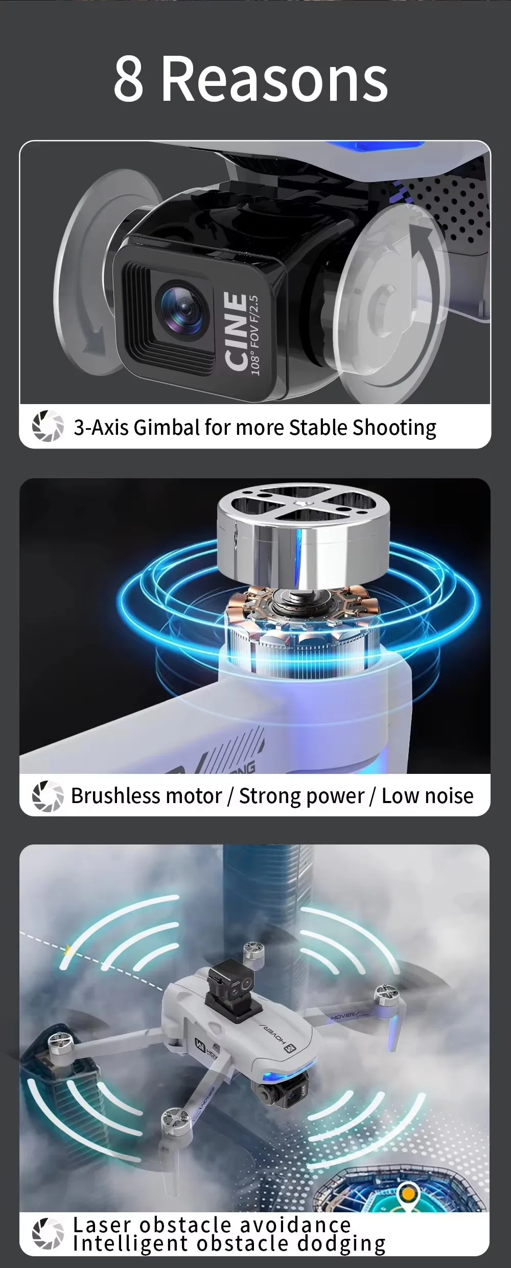 Dual Mode GPS RC Drone 2KM Three-Axis Gimbal Drone 8K HD Dual Cameras GPS Positioning Obstacle Avoidance Brushless Quadcopter