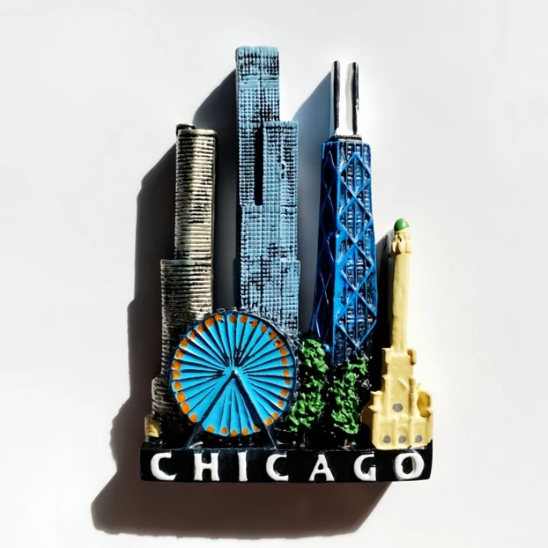 شيكاغو، الولايات المتحدة الأمريكية، المباني المميزة، الحرف اليدوية، ثلاثية الأبعاد الإبداعية، ملصقات الثلاجة المغناطيسية، الديكور، التذكارات السياحية #1