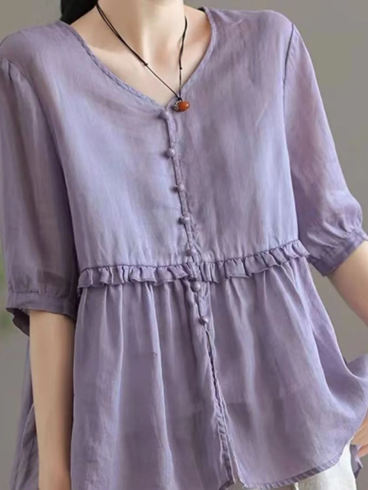 Faionable artístico algodón lino f Sve irt Thin V Ne Overhead talla grande mujer verano Casual Top holgado