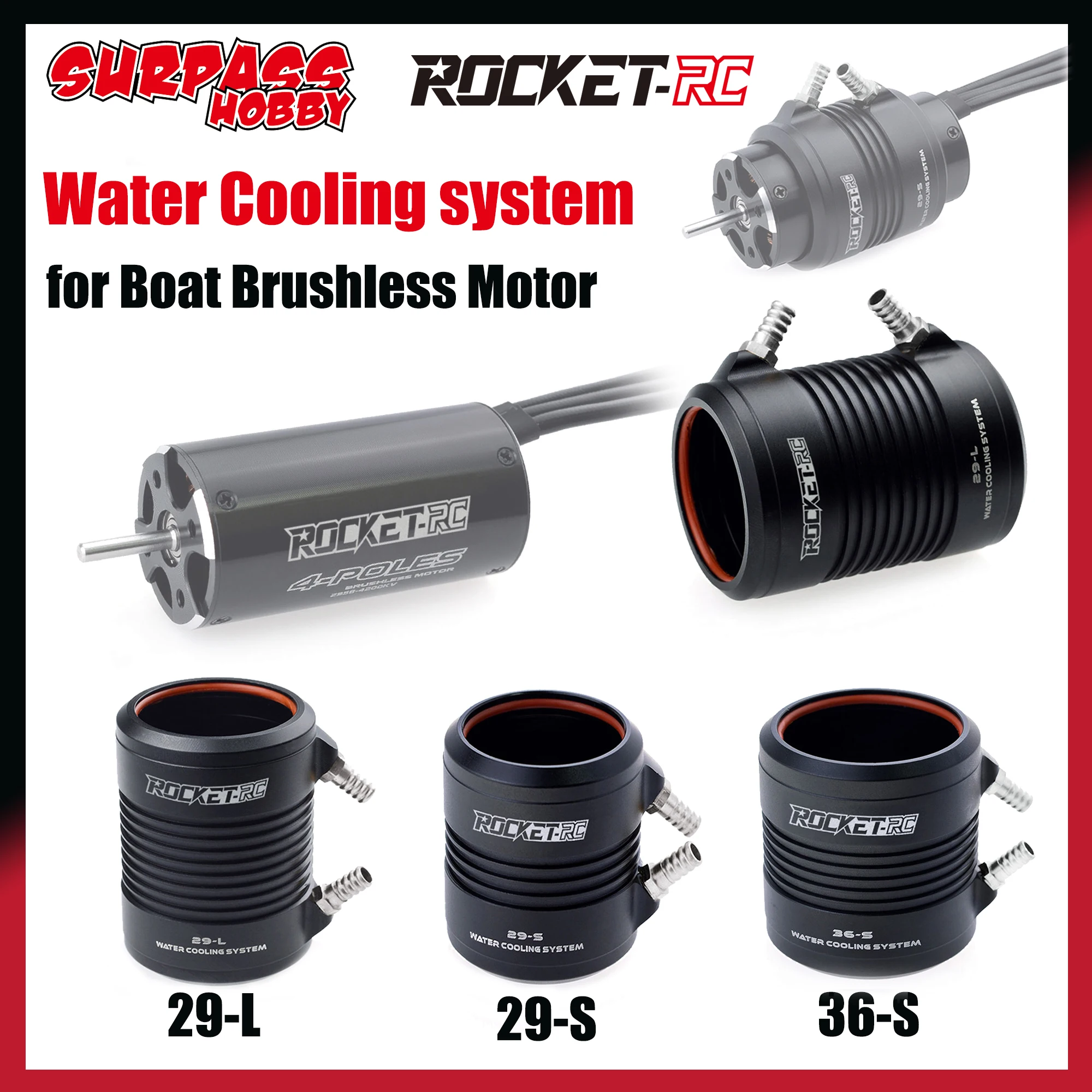 Surpass Hobby Rocket 29 36 Series 29-L 36-S Chaqueta de refrigeración por agua para 2948 2958 2968 3660 3670 RC 600-800mm Motor sin escobillas para barco