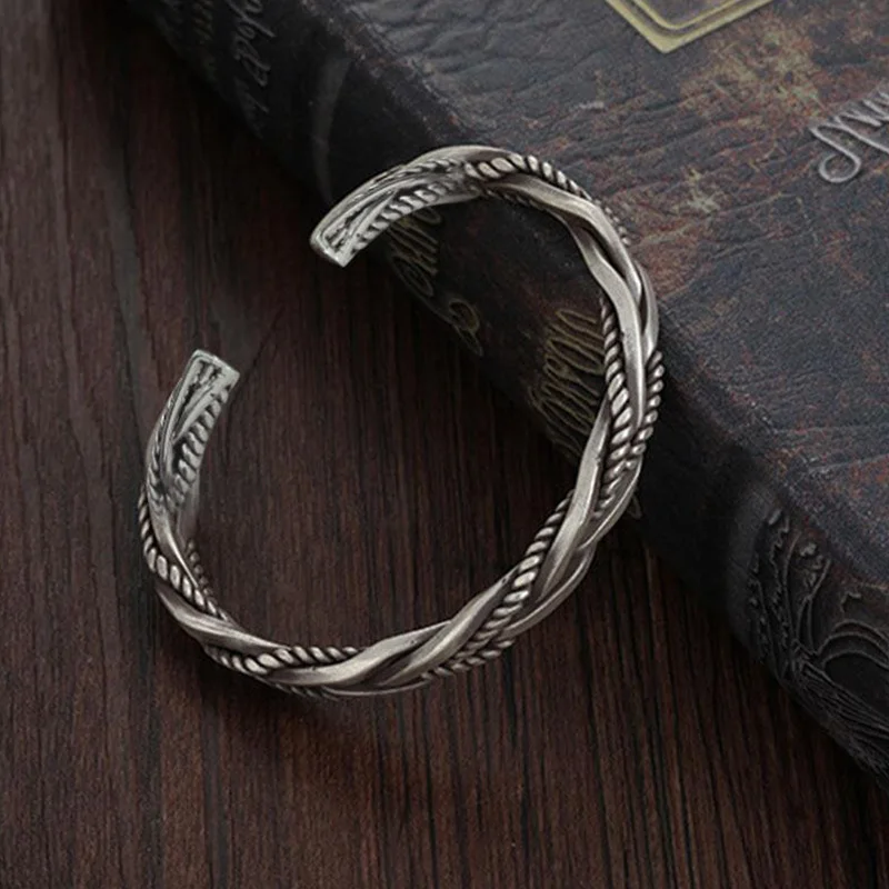 Retro Twisted Rope Bracelet For Men Silver Color Punk Gothic Rock Hiphop Adjustable Bracelet Biker Accessories Unisex Gift