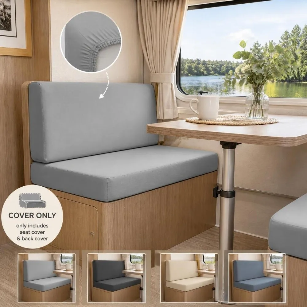 2pcs/set Stretch Fabric RV Dinette Cushion Covers Dust-Proof Slip-on Design Bench Backrest Slipcove Soft Full Coverage