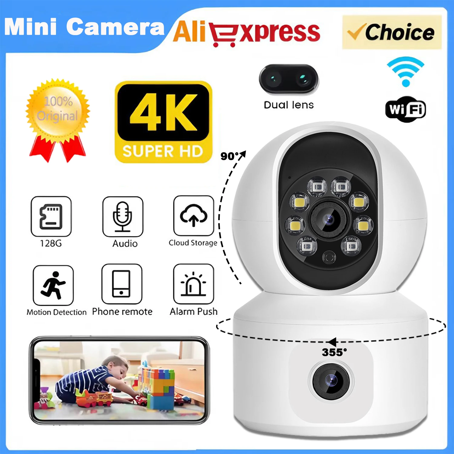 

HD 8MP Wi-Fi камера PTZ двойной объектив двойной экран радионяня камера автоматическое отслеживание обнаружения гуманоидов поддержка Onvif безопасная камера