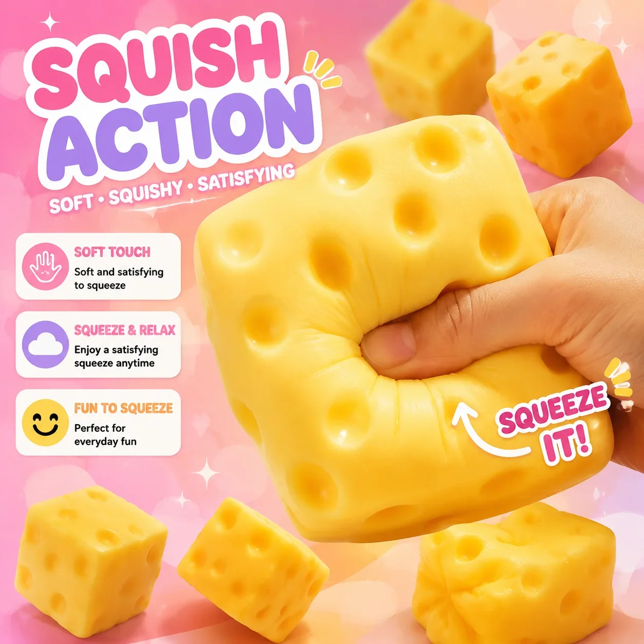 Soft Squishy Fidget Toy Slow Rebound Butter Cheese Stress Relief Push Sensory Square Squeeze Toys Christmas Present Kids