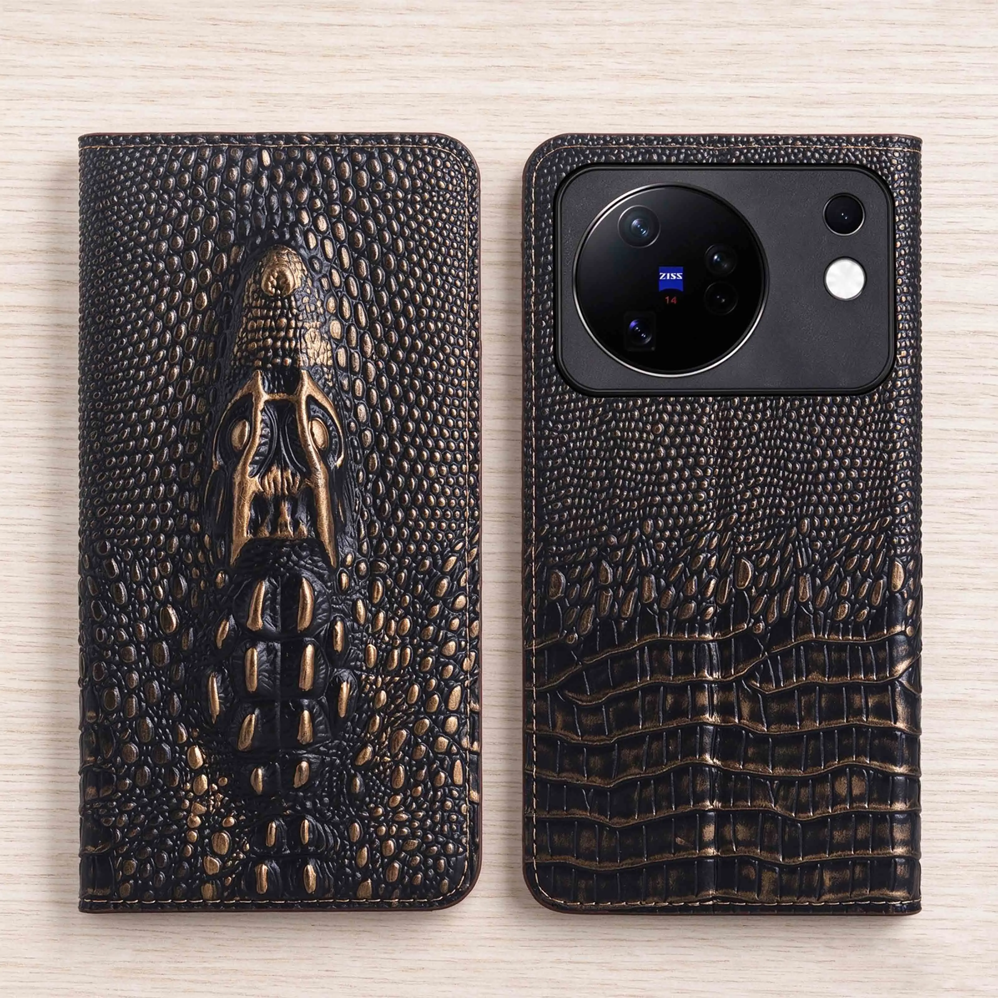 Vintage Crocodile Head Genuine Leather Skin Flip Wallet Book Flip Phone Case For Vivo X500 Pro Max Of Magnet Cover Case Non-Slip